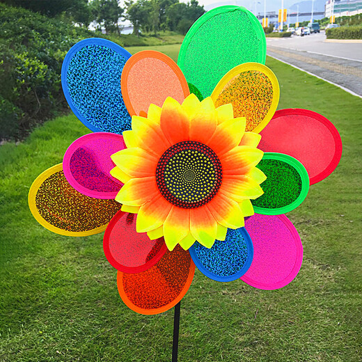 Tower Mengyu Windmühle Kinderspielzeug handgefertigt Laser Buntes Flash Sun Blume Windmühle Set Camping Outdoor School [Kombination 6] Orange Laser + farbenfrohe Sonnenblume