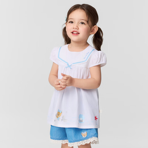 PawinPaw shopping mall same style cartoon bear children's clothing 25 spring and summer new baby girl A-line version navy lapel shirt Ivory ivory/39 110