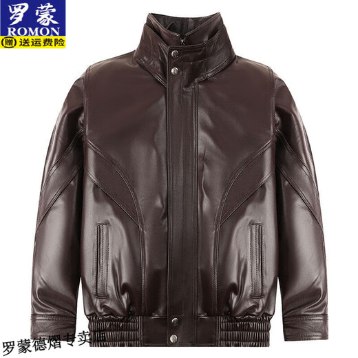 Romon genuine leather leather jacket for men's head layer cowhide stand collar motorcycle jacket for autumn and winter cold resistance and warm middle-aged and elderly people plus cotton loose jacket Black double-length cowhide top removable inner liner 2XL Recommended 120-140Jin [Jin equals 0.5 kg]