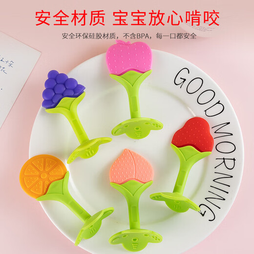 Baby teething stick three-dimensional fruit teether baby silicone bite music newborn teether soothing chewing gum toy 1 random bag food grade silicone-fruit teether sheet