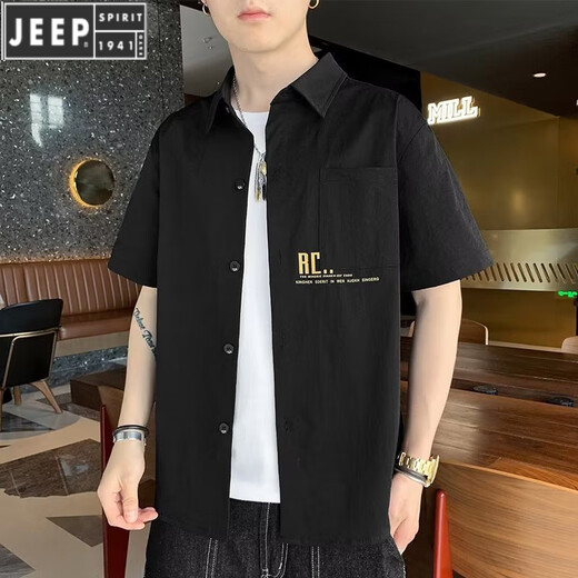 Jeep (Jeep) Camisa de verano de verano La marca retro de manga corta de manga corta de manga de mangas a gran tamaño de la camisa de la camisa japonesa del bolsillo de la camisa japonesa American Japanes