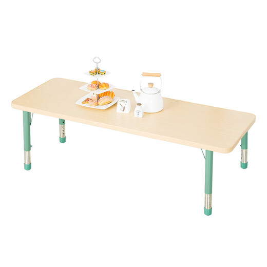 Mesa de jardín de infantes de jardín de infantes de alta calidad Juguetes de madera sólida para niños de educación temprana Levante y pintura Rectangular Juego de ocho personas Color de madera Ajustable 150*60 Table de ocho personas