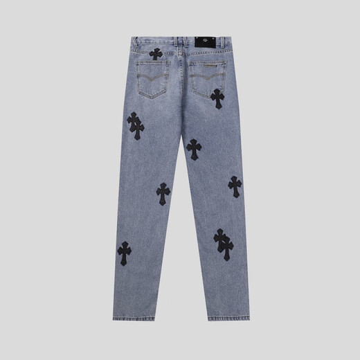 Heart Crome Heart CH FANTARIO CH Washable Old Cross Leather Jeans Men and Women Light Luxury Pants Luxury pantalones rectos tienda de hombres y mujeres 9905 azul claro 28