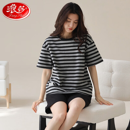 LangSha (LangSha) high-end 2025 summer pajamas for women pure cotton shorts Korean version cute plus size for outer cotton home clothing set A9855 M (75-95Jin [Jin equals 0.5 kg])
