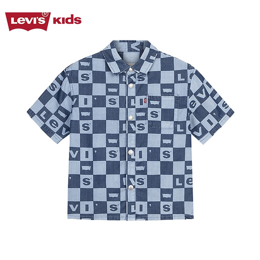 Levi s store same style Levi's children's shirt new full print short-sleeved stand collar jacket Milestone Blue 110/52 Recommended height 98-104cm