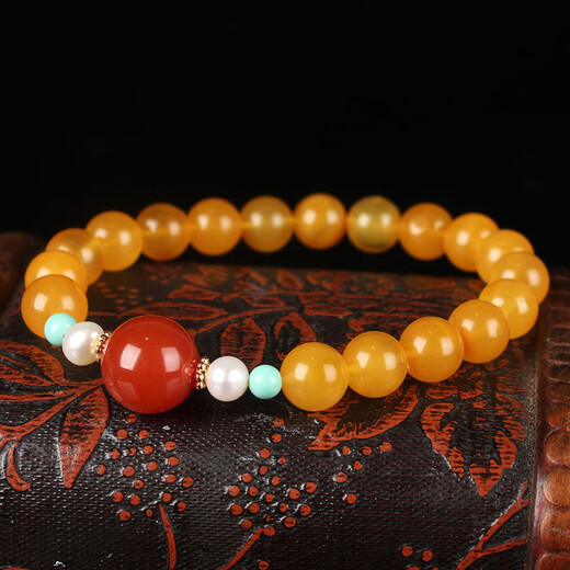 Zhenghe Jewelry beeswax chicken fat yellow round bead bracelet DIY diameter about 8mm weight 8.52 grams