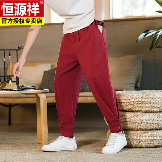 Hengyuanxiang Chinesische Style Button -Leinenhose Sommer Lose Harem Hosen Tang Anzug Baumwolle Leinen Casual Hosen Straighthose Militärgrün 2xl