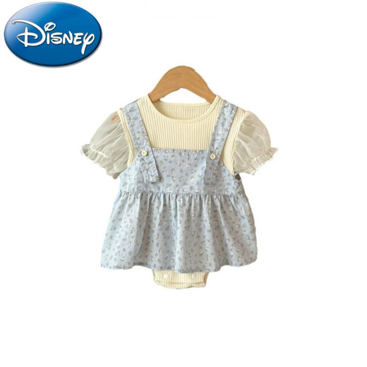 Disney (Disney) Kinderkleidung Baby Girl Summer Anzug Baby Ein Typ Blue Blumen-Hosenträger Rock Puff Kurzärärmelte Onesie Zwei Stücke Vergewaltigung Blumenanzug Kinder tragen 66