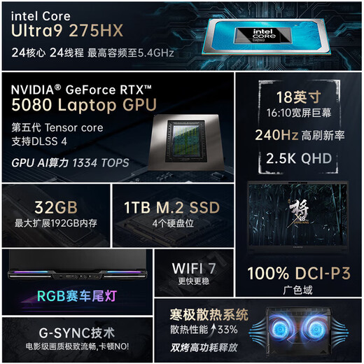Buntes Jiangxing X18 MAX CORE ULTA 50 Serie Neuer 18-Zoll-Gaming-Gaming-Laptop U9275HX/5080-16G/240Hz/2K 32G D5-5600Hz+2T PC Neuer 18-Zoll-Graphikkarte.