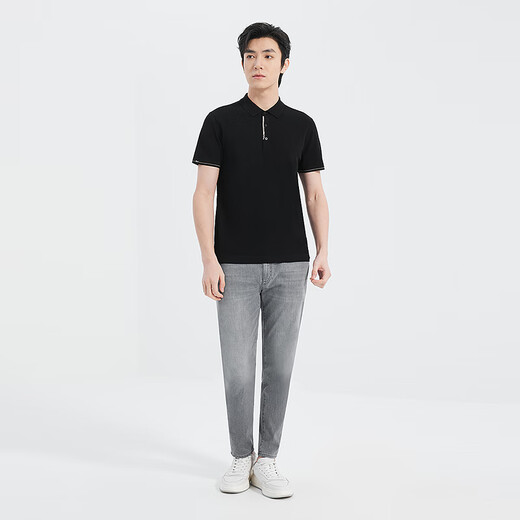 Lilang [mismo estilo en el centro comercial] Polo de punto de punto para hombres, verano, nuevo estilo de manga corta, una camisa de polo para hombres de negocios transpirable y cómoda negra (25xtx5012s) M 165/80a