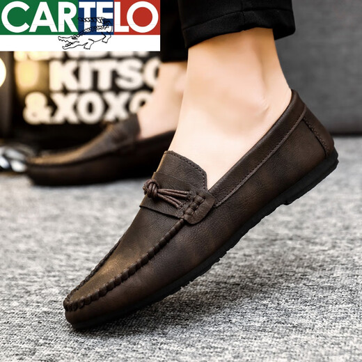 Cartelo printemps polyvalent coréen hisporté de chaussures en cuir décontractées non glissantes 2025 Nouveau style conduisant des chaussures de haricot à un pied de pouce pour hommes Chaussures pour hommes D826 Black 39