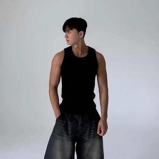 I am David gray quick-drying vest men's summer American thread elastic slim knitted t-shirt sports fitness training T-shirt gray L