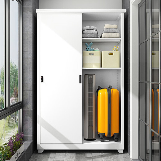
Kashiman sun protection and waterproof rust balcony cabinet storage cabinet steel outdoor debris large capacity integrated wall storage cabinet free installation service-light yellow height 1500* width 825* depth 550mm