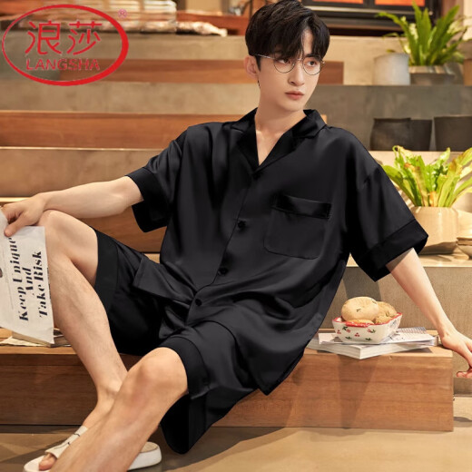 Langsha Pyjamas Herren Sommereiseis Seiden kurzärmelige Hose Sommer dünne hautfreundliche Herren Jugendliche Festkleidung Home Kleidungsstück G854 2xl Empfohlene Größe 180 und Gewicht 150-17
