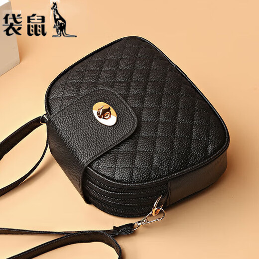 Kangaroo 2024 neuer Stil Mutter Frauen echtes Leder One-Shoulder Crossbody Tasche Mode Diamond Damens Bag Dreischichtiger Beutel Mini Runde Tasche Lychee Muster Wasser Drop Lock