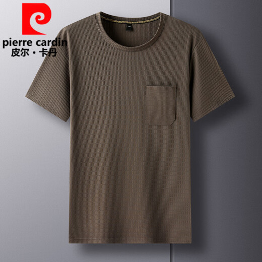 皮尔卡丹（pierre cardin）夏季爸爸短袖T恤男士冰丝圆领休闲口袋上衣中年透气宽松大码半袖 TC-短袖-687军绿 XL 175/135-155斤