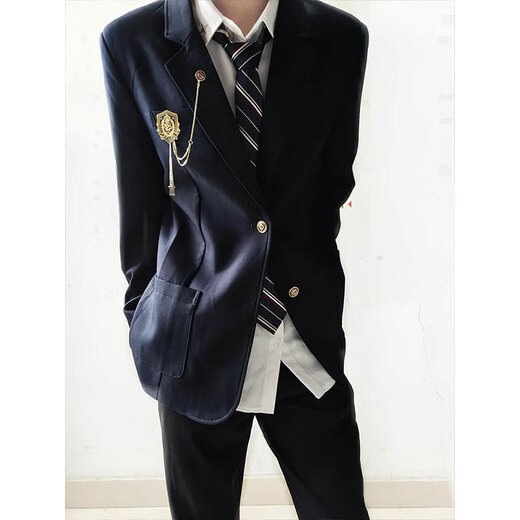 今诩anzmo贩卖元气日系学院风dk制服男生预备校服成人礼服一整套jk西 黑色西服+白衬衫+西裤（+带） M 【收藏+徽章】
