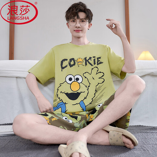 浪莎（LangSha）纯棉睡衣男士夏季短袖卡通青少年初高中大学生全棉家居服大码套装 RGD-6621# 3XL 标准身高180-185/体重180-20