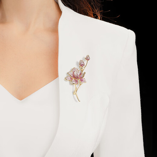 Oppenheimer benheart lotus brooch Anmei lotus corsage fashionable design niche light luxury high-end pin accessories gift for women Brooch-Zhuo Xinlian Champagne Gold