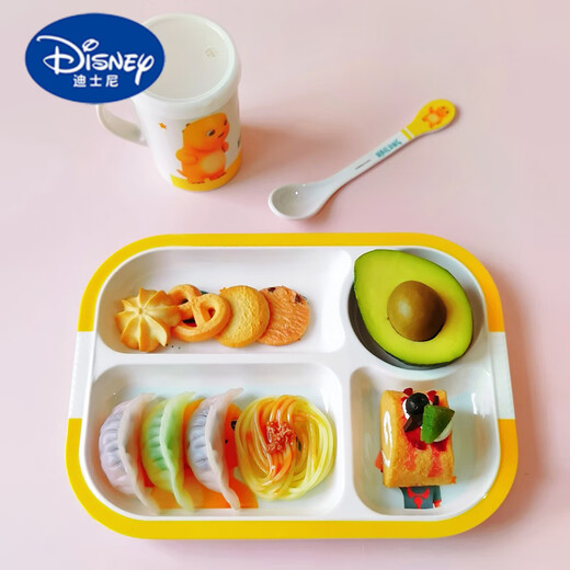 迪士尼（Disney）奶龙宝宝碗儿童碗食品级家用婴儿吃饭专用饭碗勺卡通分格餐盘餐具 三格盘