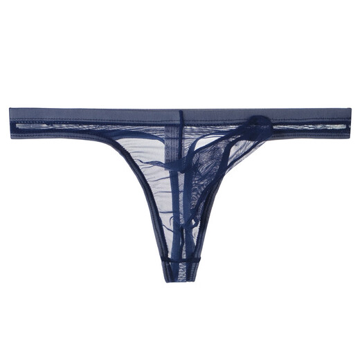 Men's underwear ultra-thin breathable underwear elephant nose mesh transparent thong bullet separation U convex T pants royal blue XL
