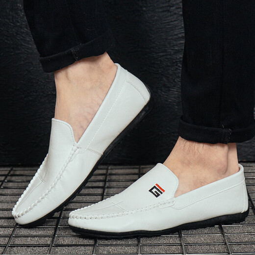 Red Dragonfly printemps 2025 Nouvelles chaussures Doudou Chaussures en cuir masculin Version coréenne Chaussures de conduite Chaussures lazy Tendance sociale Chaussures masculines décontractées blanc 9880 44 Recommandé pour prendre une taille plus grande