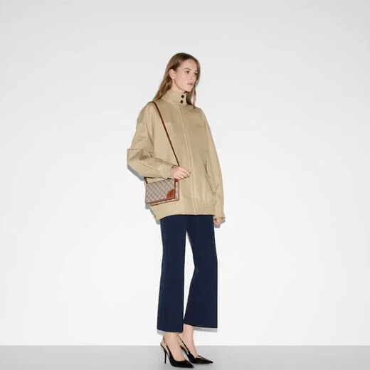 古驰（GUCCI）女包单肩包Emblem系列肩背包斜挎包全新GG字母图案涂层帆布包包 米色深棕色织物820688FAD6L9758