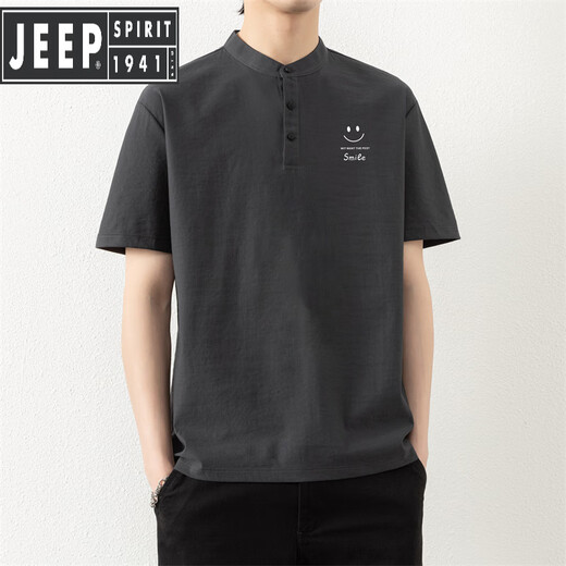 JEEP SPIRIT2025夏季新款棉麻小立领冰感短袖T恤男士宽松休闲百搭短袖上衣 TX9902白色 XL