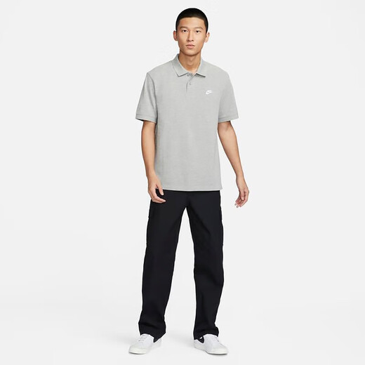 Nike (NIKE) men's button lapel sweater sporty versatile gray short-sleeved POLO shirt short-sleeved FN3895-010 S