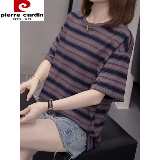 Pierre Cardin Sommer Neues reines Baumwoll-Kurzärärmel-T-Shirt für Frauen koreanische Version von Fat Girl Vielseitigem Schlankbauch Top 9928 Grau L 90-120jin [Jin ist gleich 0,5 kg]