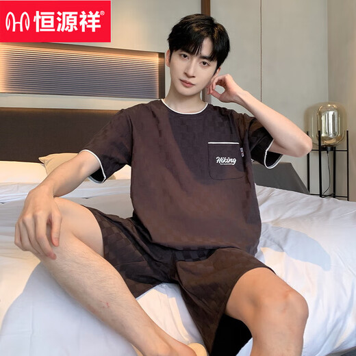 Hengyuanxiang men's pajamas summer Xinjiang cotton short-sleeved shorts thin teen casual large size can be worn outside home clothing suit yzt9201 3XL men