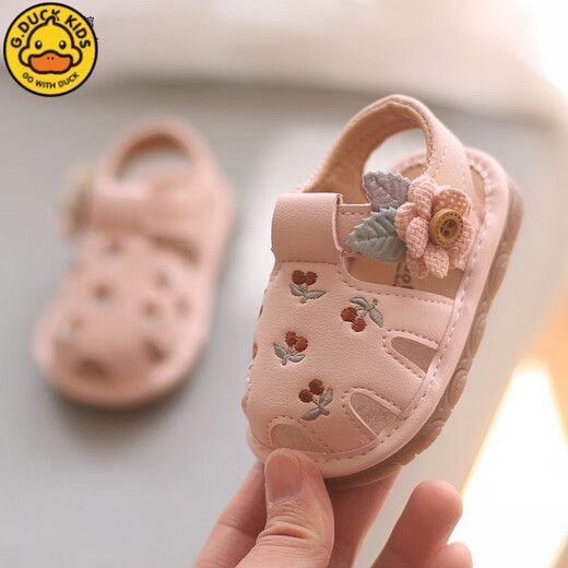 G.DUCKKIDS summer 1-2 year old female baby shoes Baotou soft sole toddler shoes 6-12 months baby hollow anti-slip toddler sandals XKA012 pink 16 inner length 11.5 cm