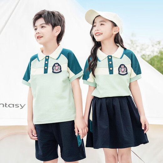 Tongran Kindergärtner Sommer Neue Grundschule Uniform Klassenuniformen 1. Juni Performance Kleidung Cotton Sports Britisch -Stil Set 6625 Kurzärmel + Shorts 100 Größe