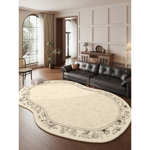 Alfombra francesa sala de estar estilo crema retro 2025 alfombra de piso lavable gratis Sofá espesado irregular 24 Luminoso Tango 15054 1 pieza 300*400 cm Cubierta romántica Sala de estar
