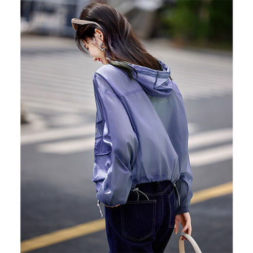 Shangjing -Jacke für Frauen im Sommer Neues Frauen leichter Freizeitspleißen im Freien leichte kurze Kurzjacke Kordel große Taschenschattierung Top