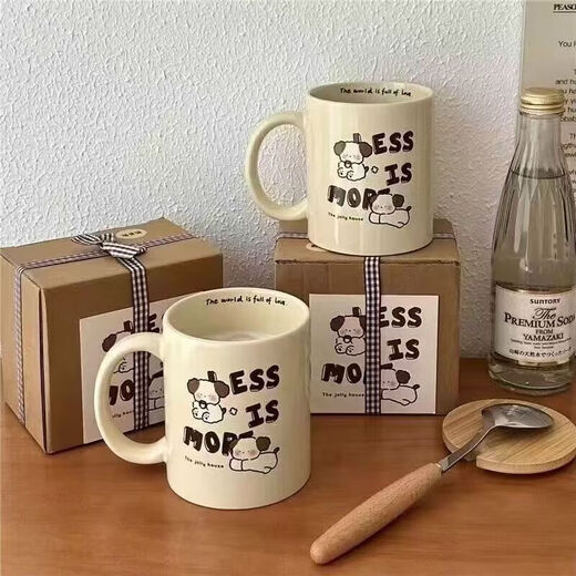 Original ins milk tea puppy cup cute ceramic cup ins style gift box girl couple mug water cup coffee puppy mug single cup 1 piece 350ml