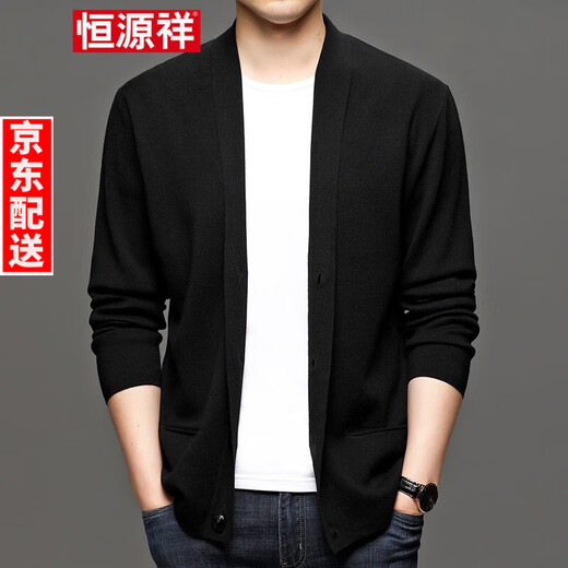 Hengyuanxiang spring and autumn wool casual jacket for men V-neck solid color knitted cardigan versatile middle-aged and young sweater men's outerwear camel XL 175
