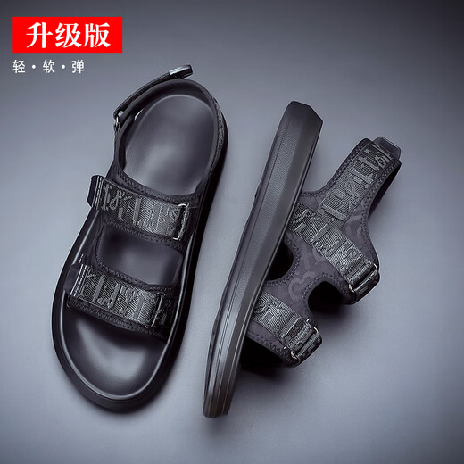 金利来GY凉鞋男夏季外穿2025新款休闲百搭软底沙滩鞋学生男防臭凉鞋 黑色6187【升级款】 41