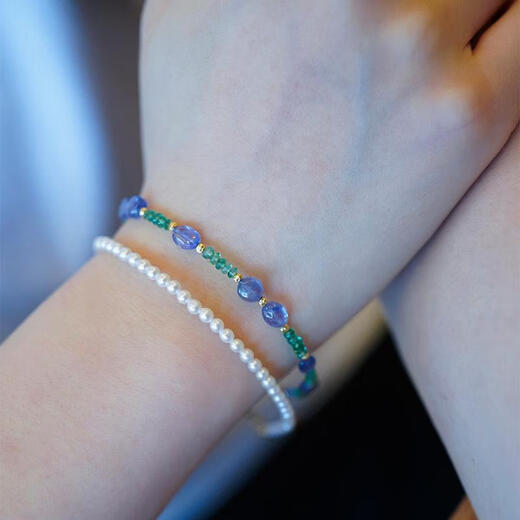Feiyu Miwu tanzanite bracelet 18k gold beads natural emerald gemstone bracelet niche exquisite bracelet 16cm