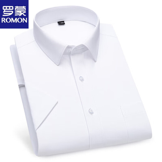 罗蒙短袖衬衫男士夏季薄款商务休闲纯色棉上衣服休闲百搭工装衬衣 DX6629 38