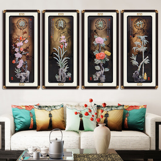 CLCEY新中式客厅装饰画沙发背景墙梅兰竹菊壁画餐厅茶室挂件立体浮雕画 实木铜角家和福顺3883
