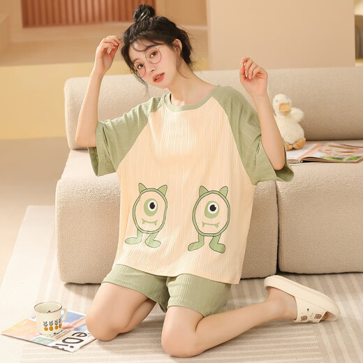 Des pyjamas à manches courtes pour femmes sont pour des vêtements de maison minces de grande taille en coton d'été peuvent être portés à l'extérieur pour le printemps décontracté et l'automne mignon GXT6636 m (recommandé 75-95jin [Jin est égal à 0,5 kg]))