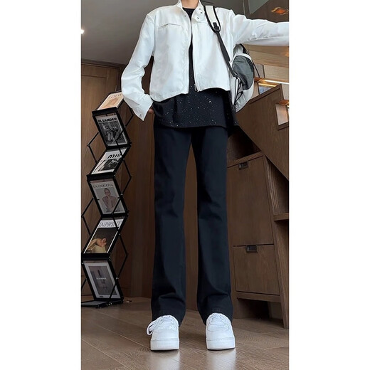 Digada American vibe jeans for men in spring, autumn and summer new ootd wear black micro-flare slim straight trousers DFFS-701 black XL