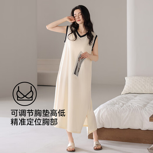 莫代尔背心睡裙女夏季莫代尔长裙2025新款高级感无袖孕妇睡衣带胸垫薄款 12004D L