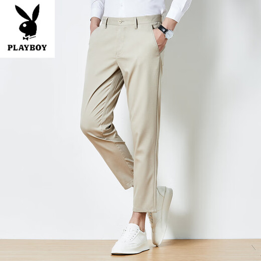 花花公子（PLAYBOY）男士九分裤秋季锥形显瘦刺绣裤子修身休闲裤男韩版百搭收腿小脚裤 9885黑色【夏款】 30 (2尺3)