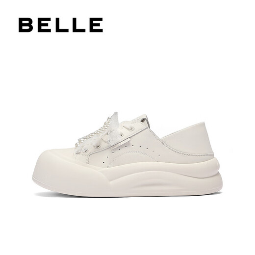Belle (Belle) Zapatos de tablero de dos puertas para mujeres 2025 Autumn New Bow Bow Bow Sprey-Soled Highed Casual Shoes B2629cm5 Off-White 36 (230 mm)