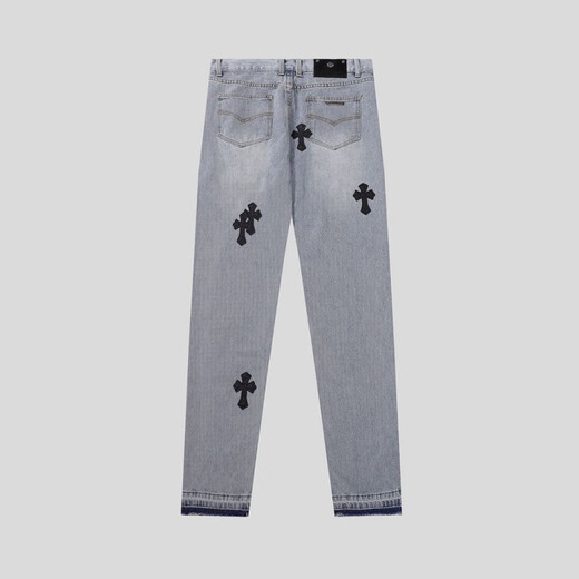 Heart Crome Heart CH FANTARIO CH Washable Old Cross Leather Jeans Men and Women Light Luxury Pants Luxury pantalones rectos tienda de hombres y mujeres 9905 azul claro 28
