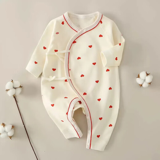 [Four Seasons Baby Climbing Clothes] Spring and Autumn Baby Clothes Class A Pure Cotton Newborn Onesie Long Sleeve Boneless M12003 Blue Love Heart 52cm