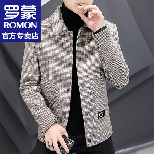 ROMON Woolen Jacket Men's Autumn and Winter New Fashion Business Plaid Lapel Jacket Thickened Warm Top Men's 2903 Gray XL (120-135Jin Jin is equal to about 0.5 kg)