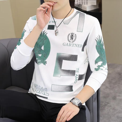 Romon 2025 autumn and winter new men's long-sleeved T-shirt European fashion men's handsome fashionable sweatshirt plus size base shirt T-shirt [Spring and autumn thin style] 6628 khaki M 90-115 Jin [Jin equals 0.5 kg]
